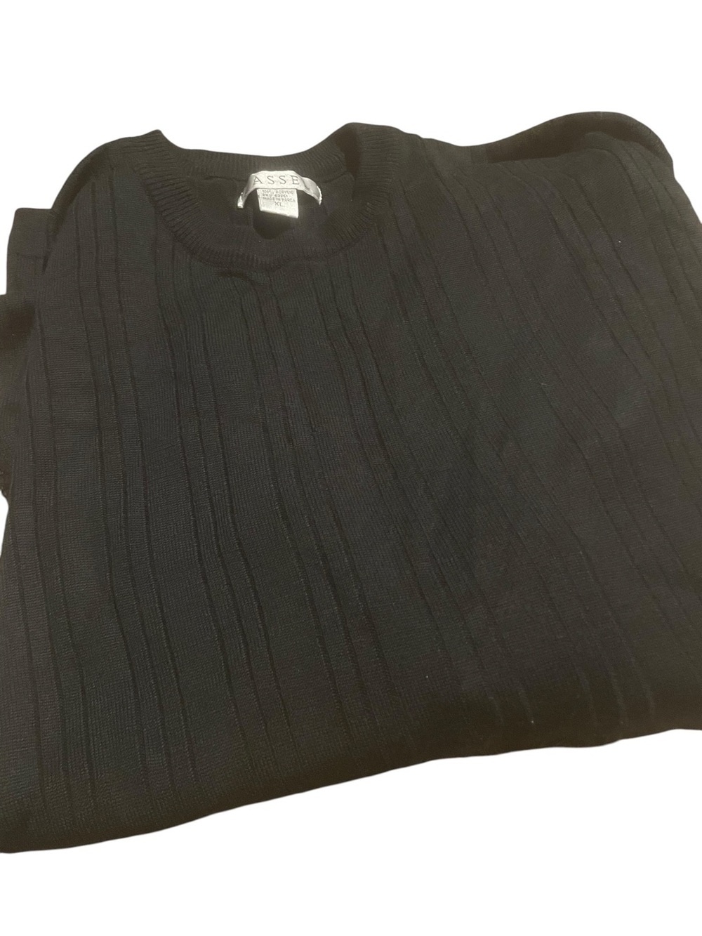 Cassel size XL Classic Black Ribbed Crewneck Sweater - Men